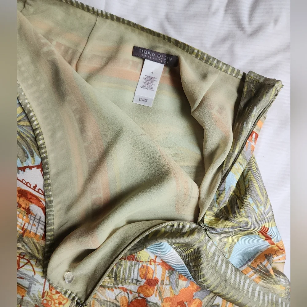 Sigrid Olsen 100% Silk Skirt Artsy Outdoor Cafe Print Sz 4 Nwot. SKIRT ONLY